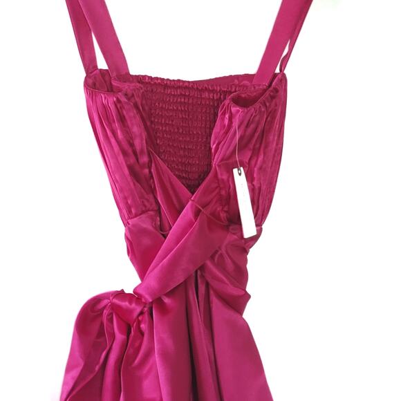 NEW Anthropologie Maeve Bow-Tie Pink Satin Mini Dress - Size 4 - Picture 6 of 8